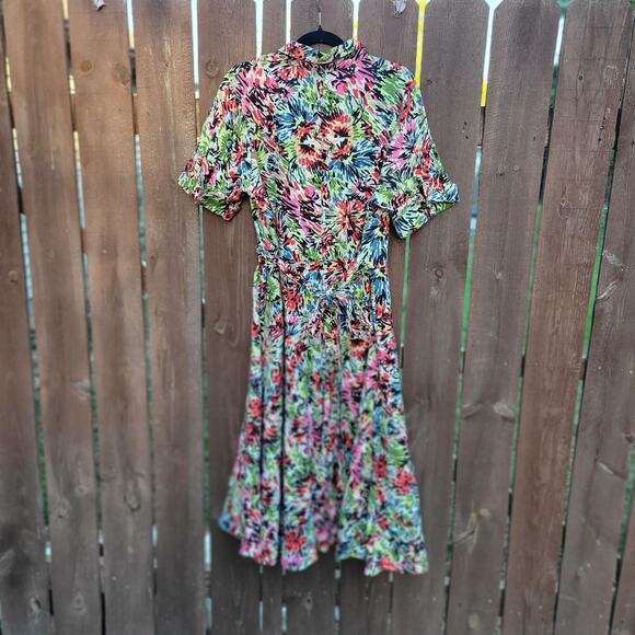 JG Hook Women’s 18W Dress Linen Floral Fit & Flare Midi Belted Short Sleeve - Picture 5 of 8